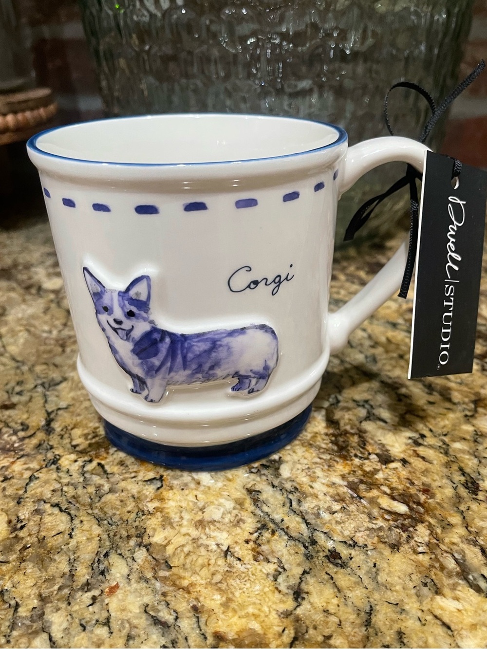 Dwell Studio CORGI blue and white double sided coffee mug - Brand New